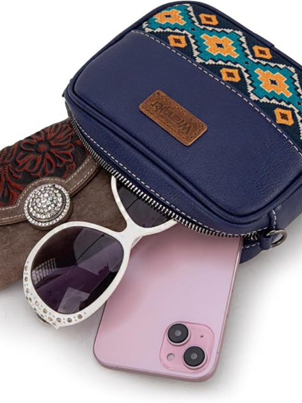 Wrangler Crossbody Bag for Women Aztec Mini Crossover Purse with Guitar Strap - Picture 4 of 5